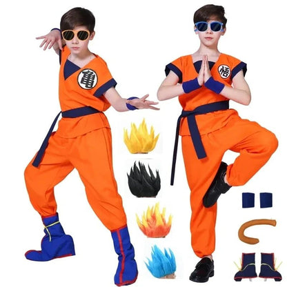 Halloween Adult Kids Son Goku Cosplay Costumes Suits Krillin Outfits Anime Party Child Costumes Tail Wrister Super Saiyan Wig