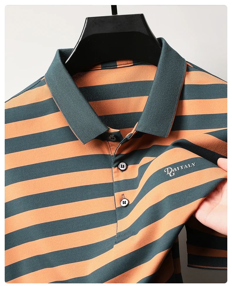 Personalized Striped Color Blocked Men's Short Sleeved Polo Shirt Fashion Brand Exquisite Embossed Summer Casual Collar T-shirt