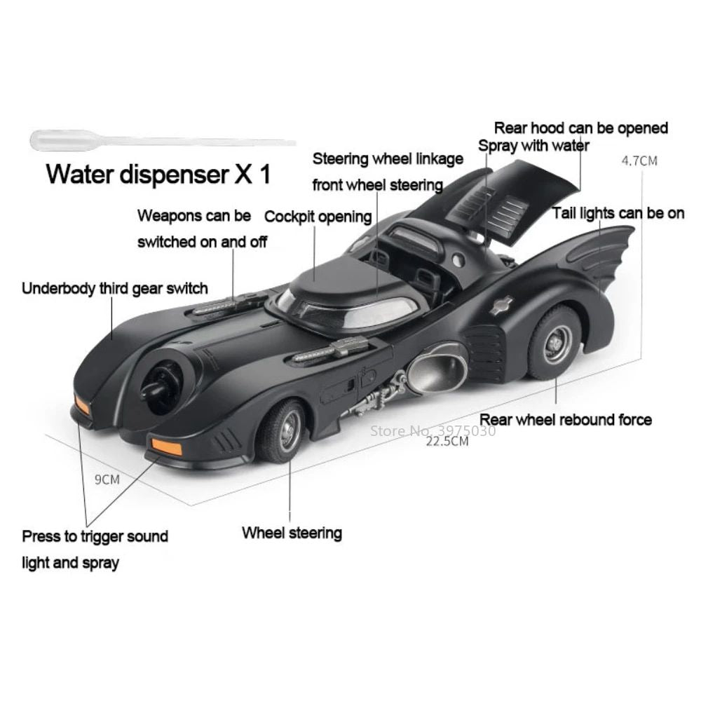 1:24 Scale 1989 Batmobile Sports Car Alloy Miniature Model Metal Diecast Vehicle Sound Light Plaything Decoration Gifts for Kids