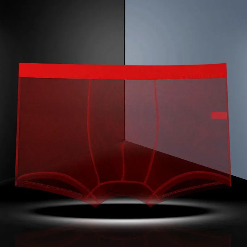 Men Transparent Boxers Bulge Ice Silk See Through Underpants Sexy Mid Waist Panties Lingerie Intimates