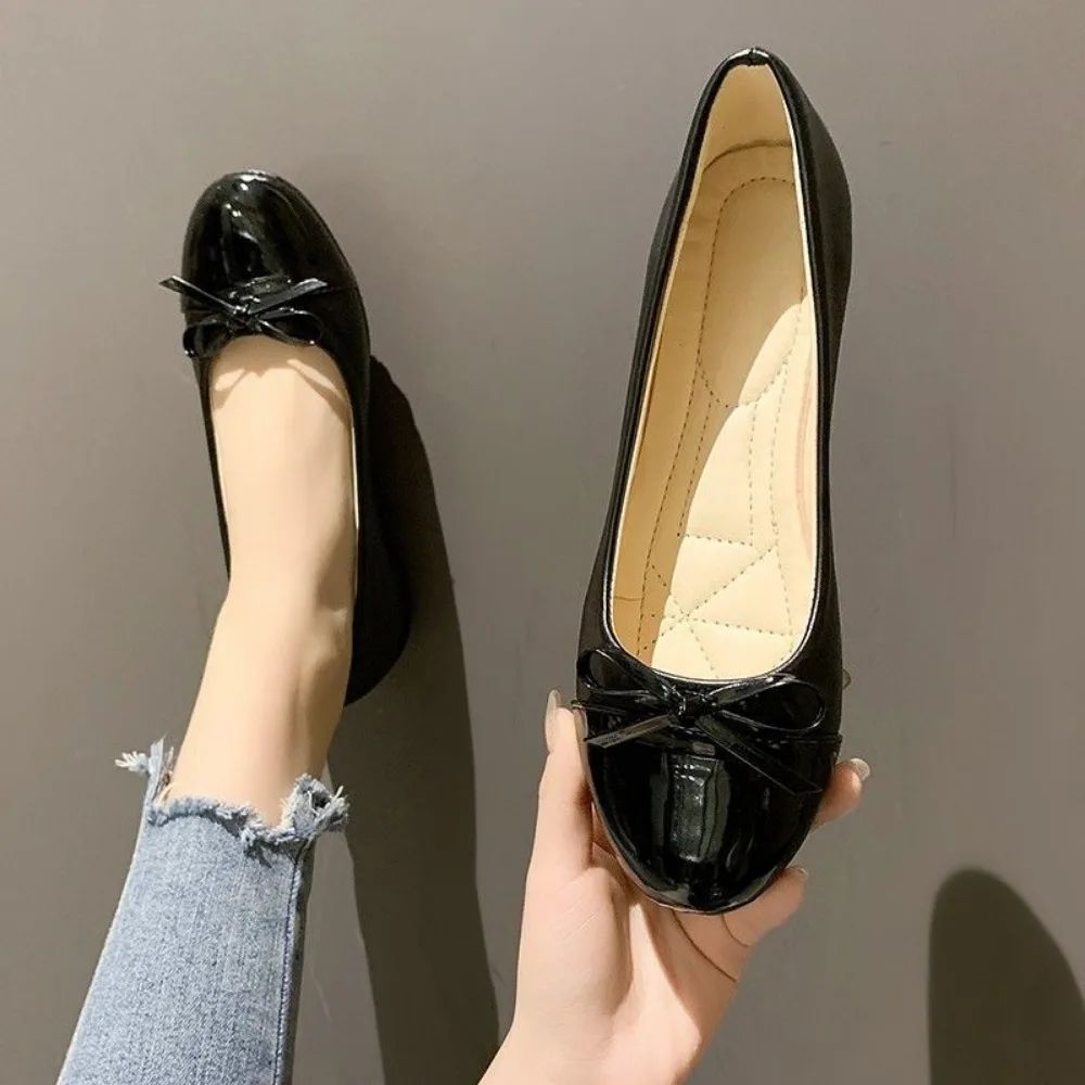 Ballerina Mother's Shoes Women's Flat Shoes Comfort Non-slip Ladies Loafers Leather Flats Elegant Bowknot Women's Single Shoes