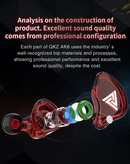 QKZ AK6 In Ear Earphone 6 Dynamic Driver Unit Headphone With Mic Stereo Sports HiFi Subwoofer Headset Monitor Earbuds For iPhone