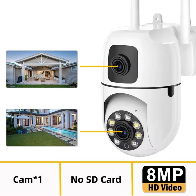 8MP WIFI Surveillance Camera Dual Lens Dual Screen IP Cameras Wireless Auto Tracking Color Night Vision 8X Digital Zoom CCTV Cam