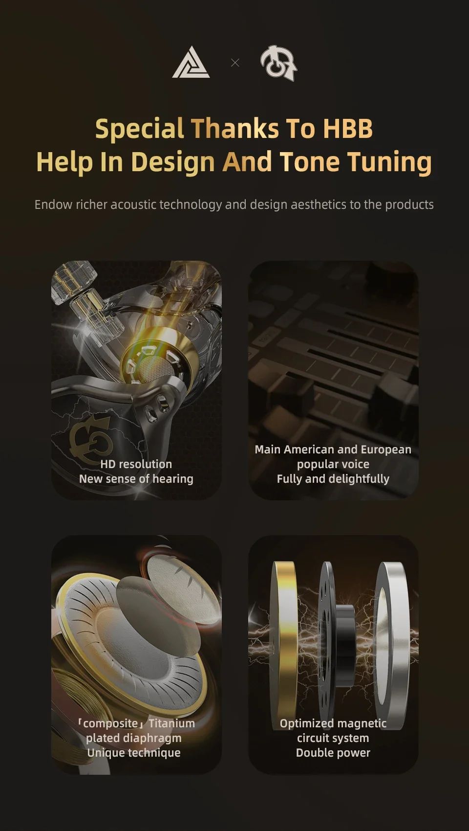 QKZ X HBB Best HiFi In Ear Wired Earphones 10mm Titanium-Coated Diaphragm Semi-open Cavity CNC Aluminum Alloy Monitor Headphone