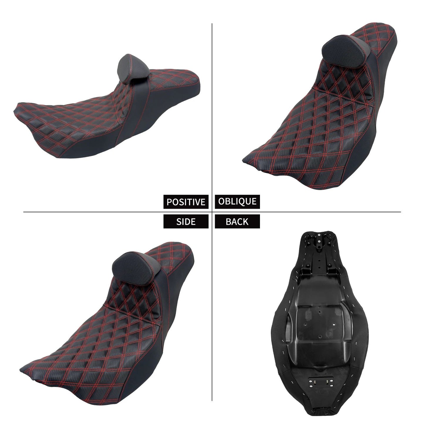 Assento 2 Lugares Moto Garupa Com Encosto Ajustável Almofada Para Harley Touring Electra Road Glide 09-23 Assento De Couro