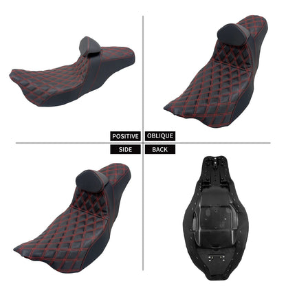 Assento 2 Lugares Moto Garupa Com Encosto Ajustável Almofada Para Harley Touring Electra Road Glide 09-23 Assento De Couro