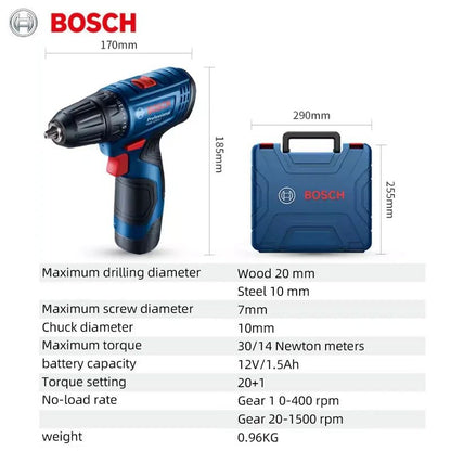 BOSCH GSR 120-LI 12V ferramenta elétrica recarregável, parafusadeira elétrica, furadeira elétrica manual de lítio, bateria 2.0Ah