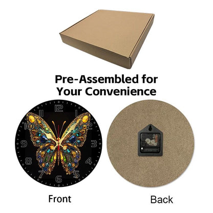 Shiny Butterfly Wooden Round Silent Hanging Wall Clock, Suitable For Living Room, Office, Study Room, Bedroom, Home Decoration