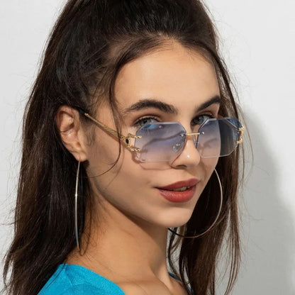 Vintage Rimless Sunglasses Women Men Brand Designer Polygon Sun Glasses Female Trendy Rectangle Cutting Len Shades Eyewear UV400