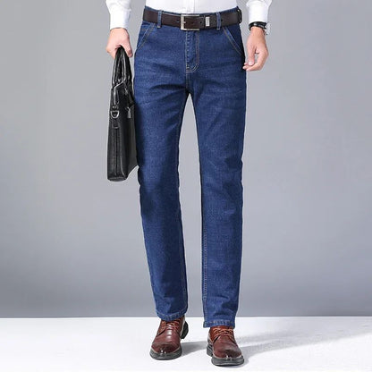 Calça Jeans Masculina de Marca de Luxo Stretch Reta Casual Slim Fit Jeans Masculino Design Clássico de Negócios Calça Tamanho Grande