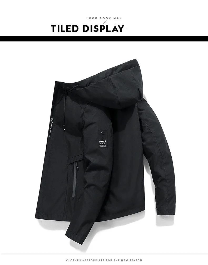 2025 Spring and Autumn men's outdoor sports coat top Windproof zipper jacket Casual quality hooded baseball jacket