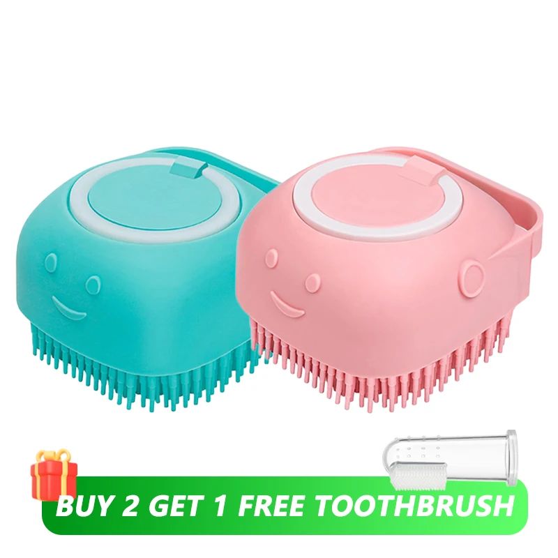 Escova de Banho para Cães Escova de Massagem para Animais de Estimação Dispensador de Shampoo Escova de Silicone Macio Cerdas de Borracha para Cães e Gatos Ferramenta de Banho e Higiene
