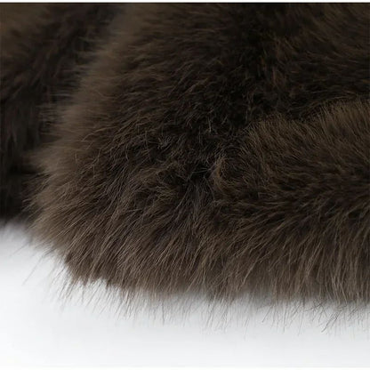 Lady Faux Fur Short Coat Women Lapel Hidden Button Full Sleeve Loose Warm Outwear 2025 New Winter Office Commute Overcoat New