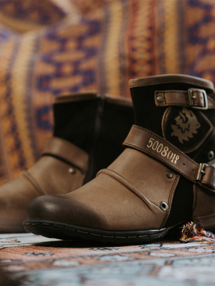 WInter Fashion Men's Shoes Boots Warm Leather Vintage Motorcycle Male Boots Riding Retro 2023 Metal Style Zippers Men's Shoes