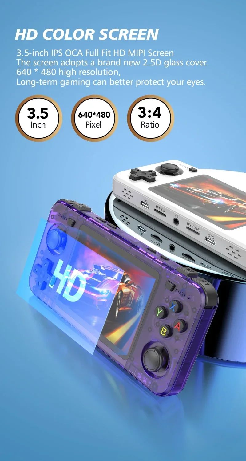 BOYHOM New Handheld Game Console 3.5-inch IPS Screen Linux RK3326 Retro Video Games Player 3000 mAh 64G
