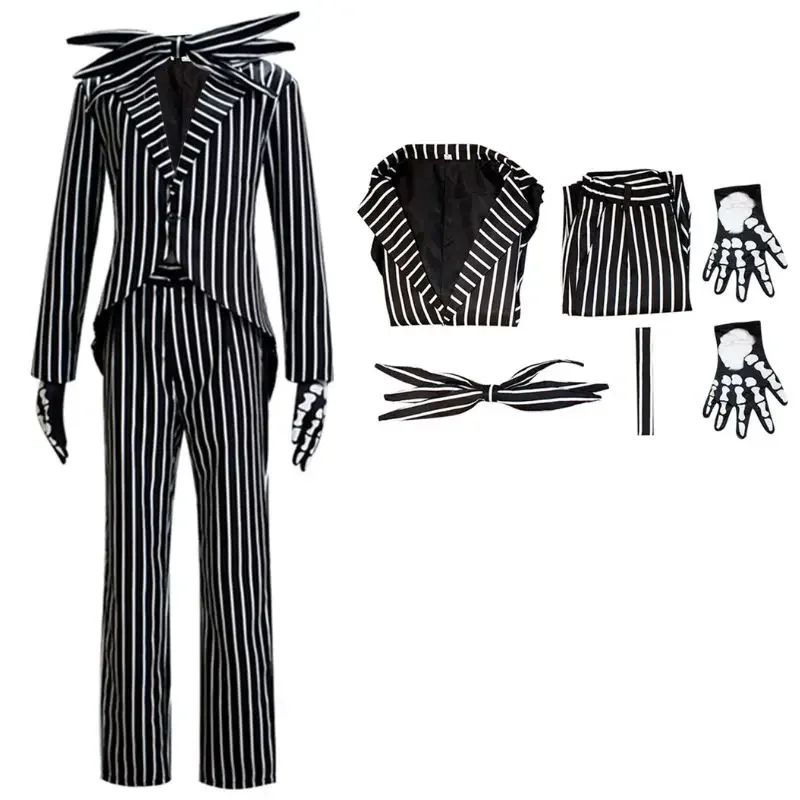 Jack Cosplay Skellington Cosplay Costume for Adult Men Fantasia Jacket Pants Outfit Man Halloween Carnival Party Disguise Suit