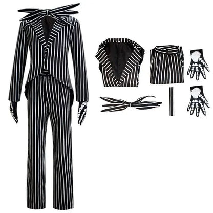 Jack Cosplay Skellington Cosplay Costume for Adult Men Fantasia Jacket Pants Outfit Man Halloween Carnival Party Disguise Suit