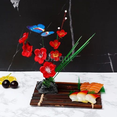 Bandeja de prato para frutos do mar, Barco de Sushi, Plantas de Flores Decorativas, Concepção Artística, Pequeno Ornamento Decorativo, Flor de Pêssego Criativa