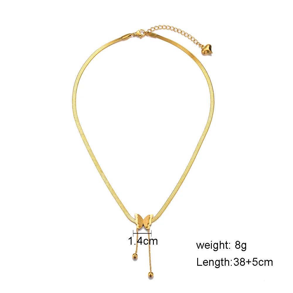 Colar Borboleta Vintage Feminino Dourado Aço Inoxidável Lâmina Correntes de Cobra Pingentes Estéticos Gargantilha Joias Femininas Presente Para Mulher