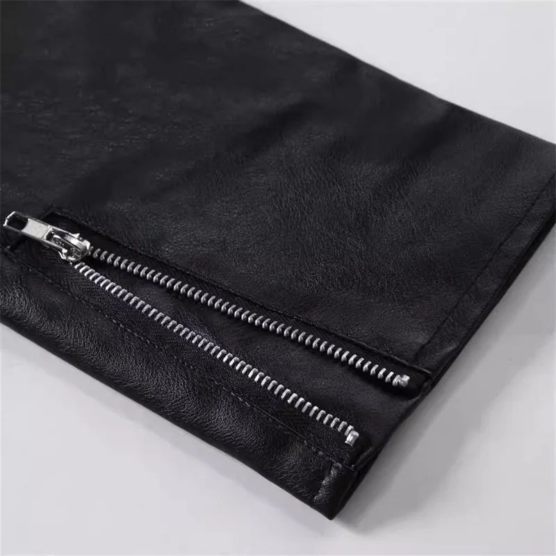 2025 New Men Solid Color Imitation Leather Jacket Red Fashion Homme Oblique Zipper Biker Coats Male Bar KTV Casual Top