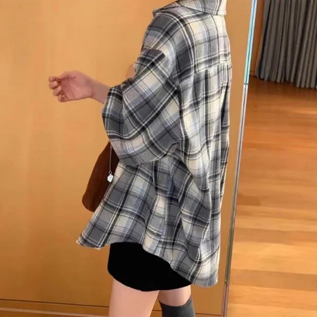 Early Autumn New Style Loose Long Sleeve Shirt Women's Polo Collar Button down Striped Korean Ins Lazy Style Fashionable Women's