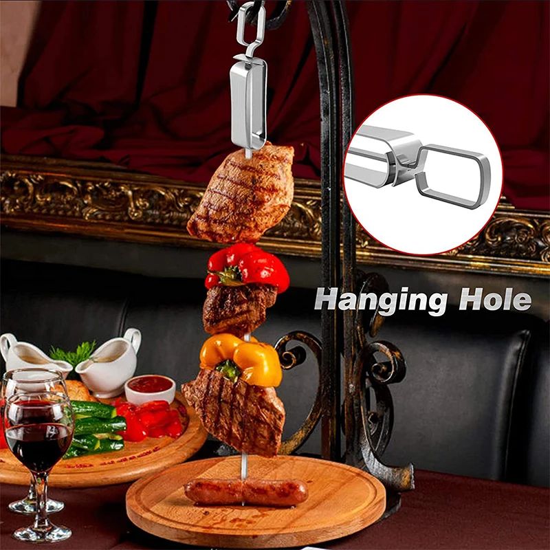 Stainless Steel BBQ Skewers – Flat Metal Kebob Sticks for Grilling Meat Vegetables, with Quick Release Metal Sliding Handle