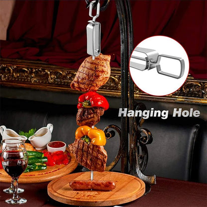 Stainless Steel BBQ Skewers – Flat Metal Kebob Sticks for Grilling Meat Vegetables, with Quick Release Metal Sliding Handle