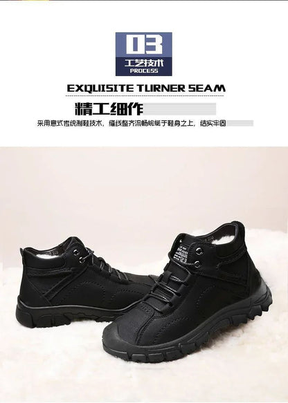 2025 Quente Venda Inverno Novo Sapatos de Algodão Mais Lã Grossa Casual Sapatos Esportivos Masculinos Tênis Cano Alto de Couro Moda Botas de Neve