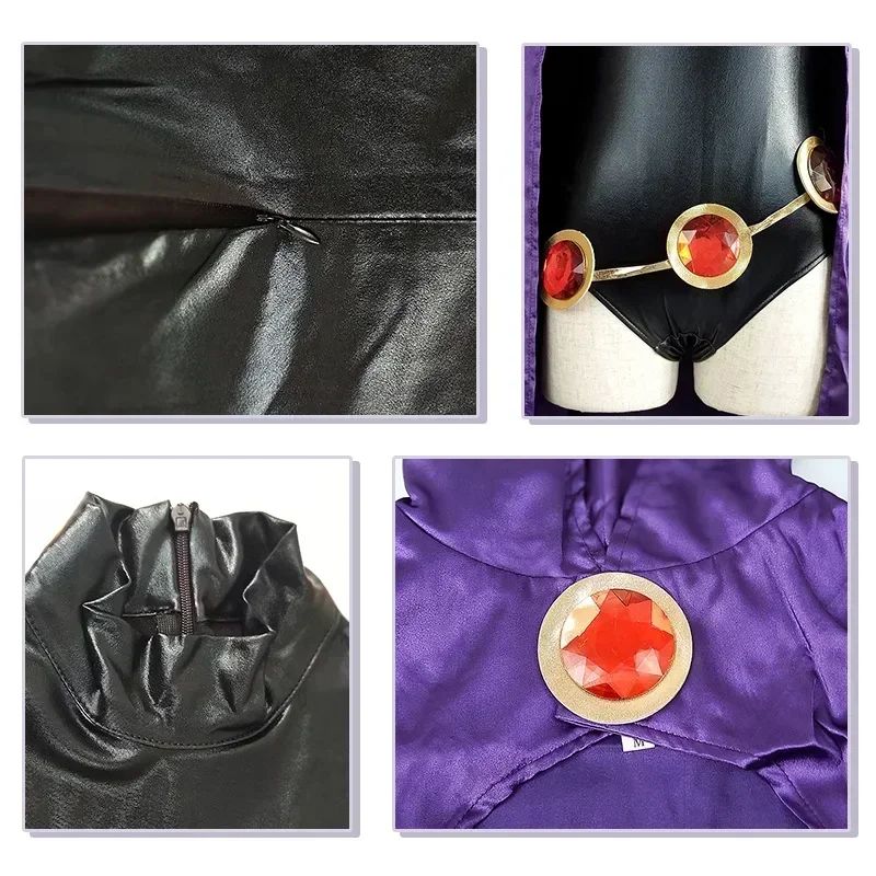 Teen  Raven Cosplay Costume Superhero Cloak Jumpsuits  Halloween Tight clothes + Cape + waist jewelry chain