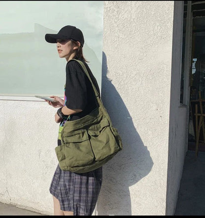 2025 y2k Women Vintage Handbag Canvas Teenager Shoulder Tote Bags Messenger Bags Ladies Casual Handbag Crossbody Purse