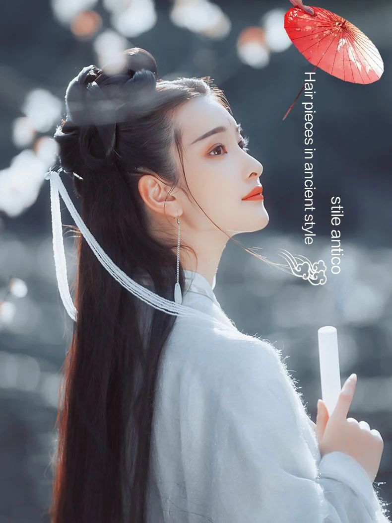 Hanfu wig piece corn whisker hairstyle one piece hair extension non knotted long straight hair piece antique hairstyle for women