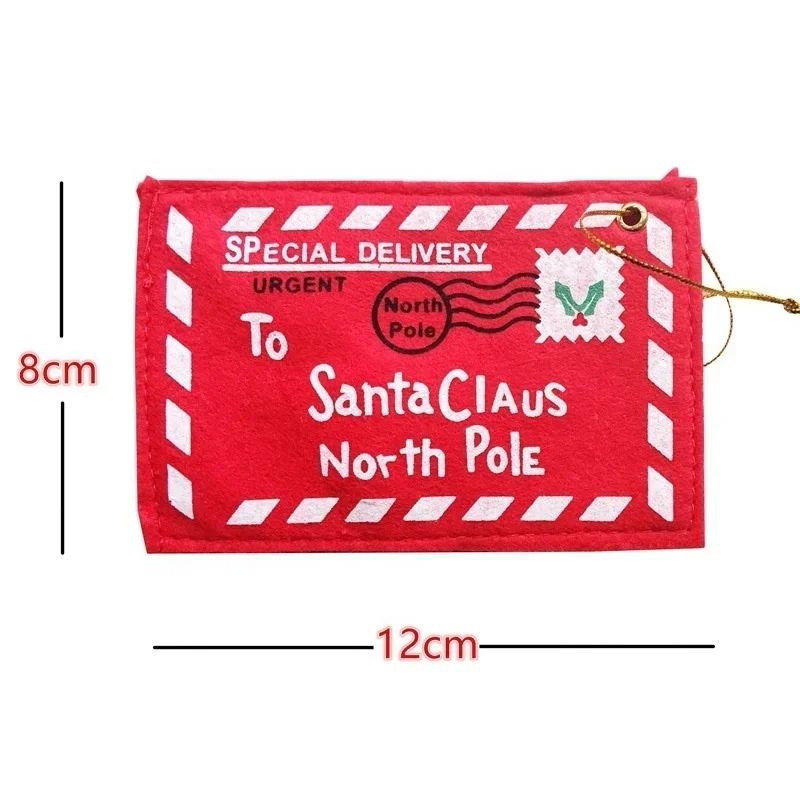 Santa Claus Envelope Red Felt Non-Woven Letter Embroidered Envelopes for Christmas Tree Hanging Card Candy Gifts Bags Home Decor