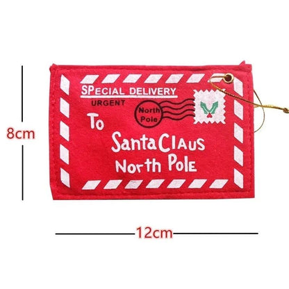 Santa Claus Envelope Red Felt Non-Woven Letter Embroidered Envelopes for Christmas Tree Hanging Card Candy Gifts Bags Home Decor