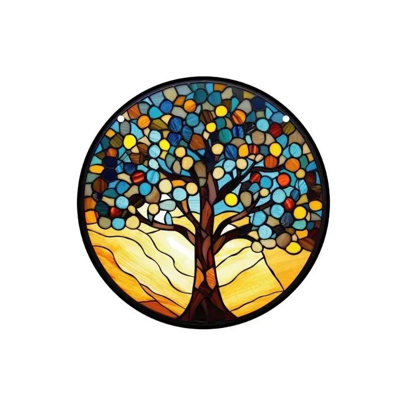 Starry Night Sky Round Acrylic Painted Home Living Room Window Wall Hanging Craft Party Car Pendant Retro Decoration Accessory