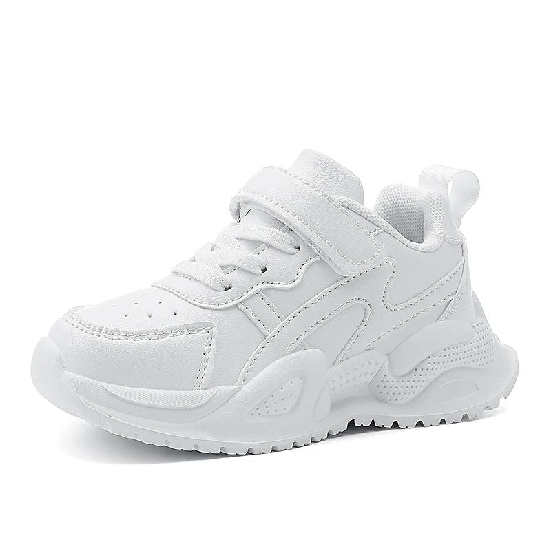 White Children's Leather Casual Shoes Boys Girls Outdoor Sports Running Sneakers Breathable Kids School Walking Non-Slip Tennis