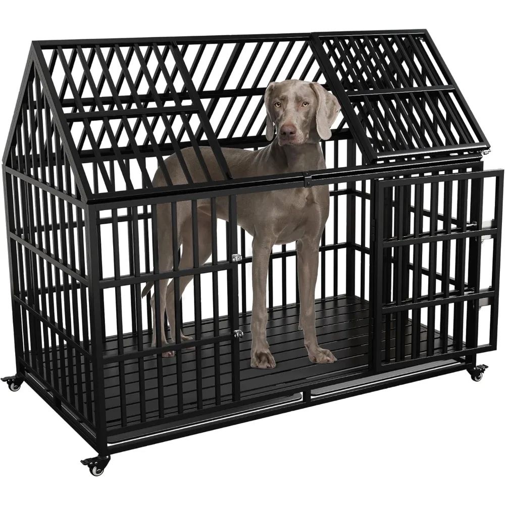 Caixa de Transporte para Cães Indestrutível de 54 polegadas, Reforçada, à Prova de Fugas, com Rodas Traváveis e Duas Portas para Cães com Alta Ansiedade