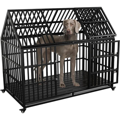Caixa de Transporte para Cães Indestrutível de 54 polegadas, Reforçada, à Prova de Fugas, com Rodas Traváveis e Duas Portas para Cães com Alta Ansiedade