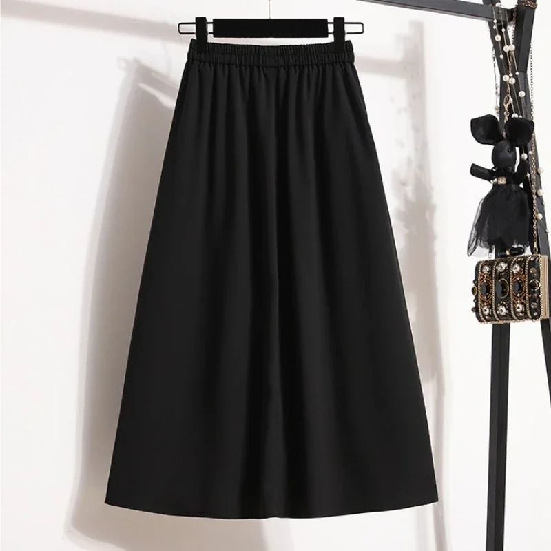 Ladies' Summer High Waist Plus Size Skirts 2026 Mid To Long Flowing Suit Skirt New Style Casual Solid Color A-line Skirt