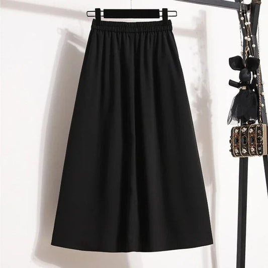 Ladies' Summer High Waist Plus Size Skirts 2026 Mid To Long Flowing Suit Skirt New Style Casual Solid Color A-line Skirt