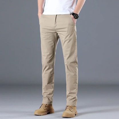 2024 Men's High Quality Pure Cotton Classic Solid Color Casual Pants Business Stretch Cotton Slim Straight Brand Trousers Male