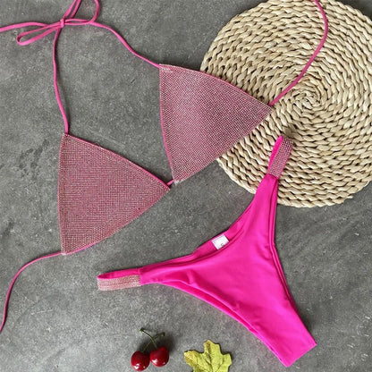 Halter Jewelled Sequins Diamond Bikini Women Swimsuit Female Swimwear Two Pieces Bikini Set Mini Micro Bathing Suit Swim Lady