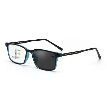Óculos Multifocal Fotocromático para Presbiopia Armação Quadrada Óculos de Leitura para Negócios Luz Azul Lentes Acabadas para Vista Longa
