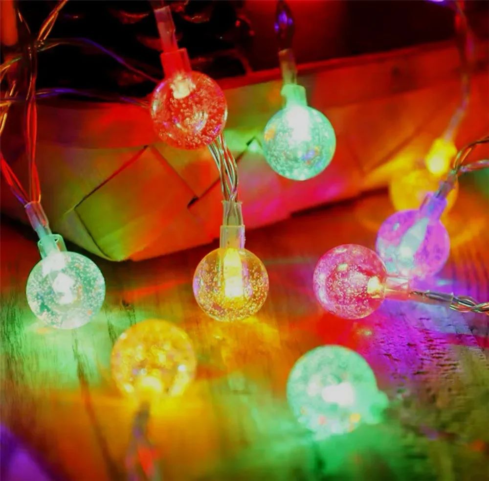 LED Bubble Ball String Lights Golden Glow Battery Operated Indoor Fairy Lights for Wedding Holidays New Year 2026 Decorations