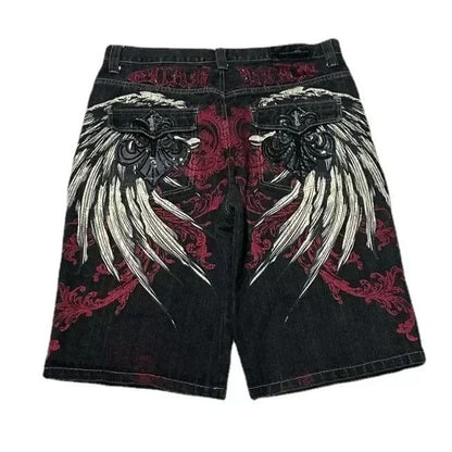 Y2K New Popular Denim Shorts Patch Vintage Shorts Men Women Street Hip Hop Fashion Harajuku Punk Loose High Waist Wide Leg Pants