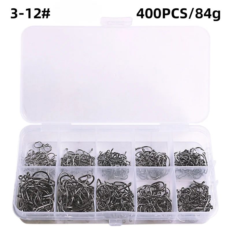 Anzol de Pesca Aço Carbono Forte Afiado Prata Circular Anzol 3#-12# Jig Barbed Pesca Isca Portátil Equipamento de Pesca 50-1600Pcs/Caixa