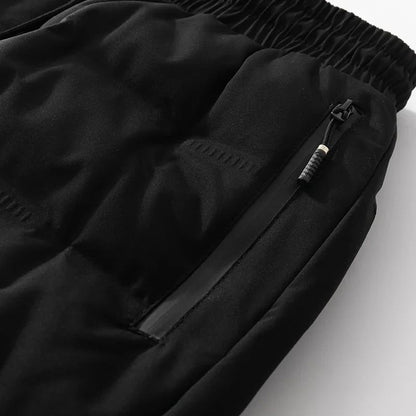 Calça Masculina de Inverno Impermeável Algodão com Zíper Bolso Grosso Pato Branco Calça Jogger para Neve e Frio ao Ar Livre