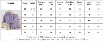 Baby Girl Clothes Purple Plush Jacquard Top+Pants 2-piece Set for Autumn and Winter Home Kids Casual Pajamas 3-7 Years Old