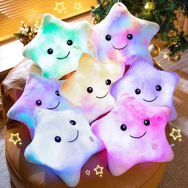 Luminous Star Plush Throw Pillow Bright Led Light Star Stuffed Cushion Sofa Decorative Pillow Office Sleeping Back Cushion Decor