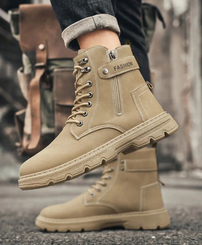 High Top Men's Shoes for Spring and Autumn, New Anti Slip and Waterproof Desert Boots Outdoor Zipper Hiking Shoes Work Boots