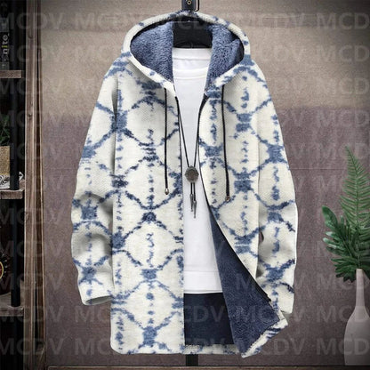 Men's Retro Flower Print Plush Thick Long-Sleeved Coat Fleece Hooded Overcoat Unisex Thick Warm Jacket-12 style